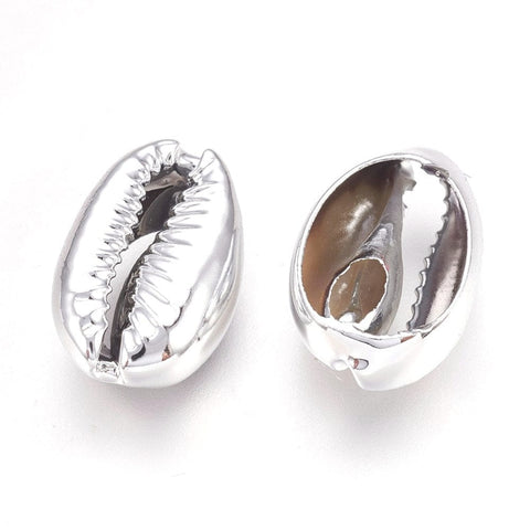 BeadsBalzar Beads & Crafts (SH5515C) Electroplated Shell Beads, Cowrie Shells, Platinum 15~20mm long,