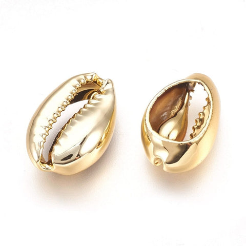 BeadsBalzar Beads & Crafts (SH5515D) Electroplated Shell Beads, Cowrie Shells, Golden 15~20mm long