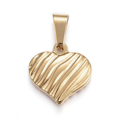 BeadsBalzar Beads & Crafts (SH5525) 304 Stainless Steel Pendants, Heart, Golden 15MM (2 PCS)