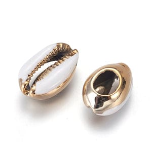 BeadsBalzar Beads & Crafts (SH5688B) Cowrie Shell Beads, with Enamel, Golden, White 18-22MM
