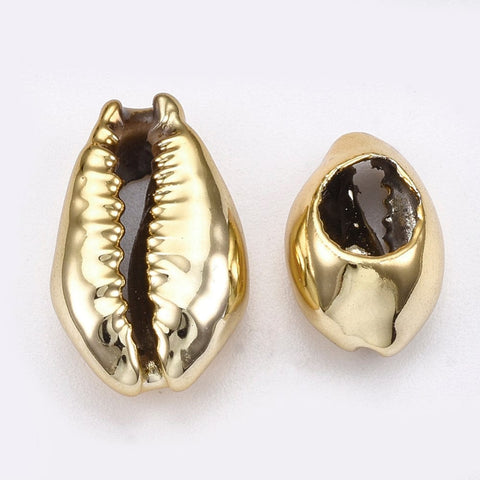 BeadsBalzar Beads & Crafts (SH5744A) GOLDEN (SH5744-X) Cowrie Shell Beads, with UV Plated, 13~16mm long, (5 PCS)