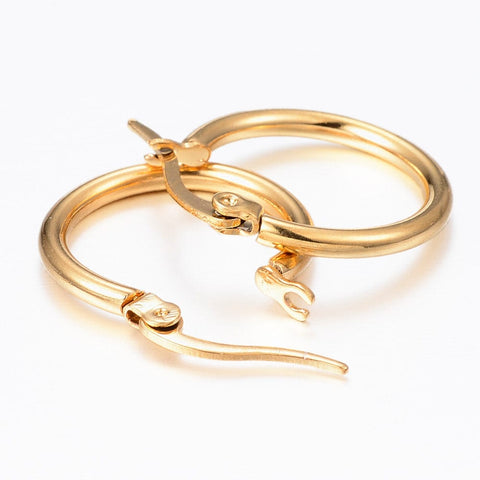 BeadsBalzar Beads & Crafts (SH5826) 304 Stainless Steel Hoop Earrings, Golden 20mm long (2 PAIRS)