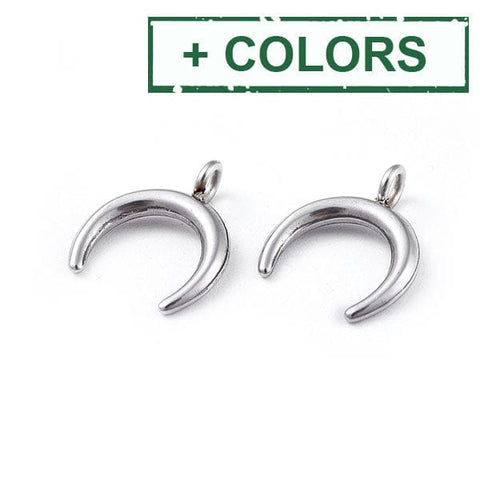 BeadsBalzar Beads & Crafts (SH6679X) 304 Stainless Steel pendant, Double Horn-Crescent Moon,14.5mm (4 PCS)