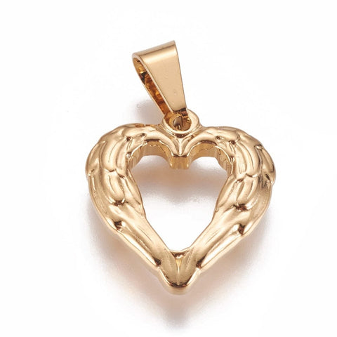 BeadsBalzar Beads & Crafts (SH6930A) 304 Stainless Steel , Heart with Wing, Golden 22mm (1 PC)
