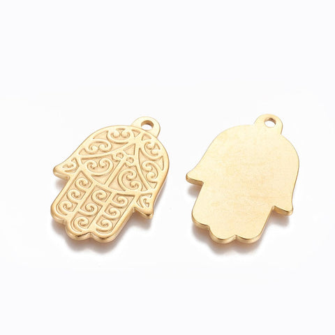 BeadsBalzar Beads & Crafts (SH7026A) Vacuum Plating 304 Stainless Steel Pendants, Hamsa Hand (2 PCS)