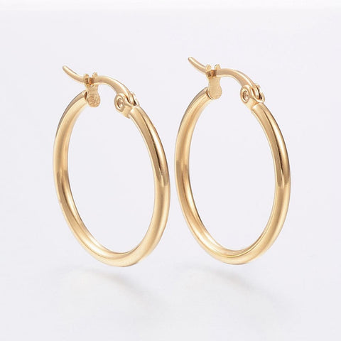 BeadsBalzar Beads & Crafts (SH7051-09G) 30MM (SH7051-X) 304 Stainless Steel Hypoallergenic Earrings, Golden (2 PAIRS)