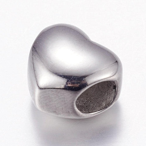 BeadsBalzar Beads & Crafts (SH8106-B) 304 Stainless Steel European Beads, Large Hole Beads, Heart, 11mm (2 PCS)