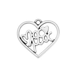 BeadsBalzar Beads & Crafts SILV.ANTIQUE (GQH8250-S) (GQH8250-X) Motif heart wireframe ''Μαμά'' pendant 20x19mm (2 PCS)
