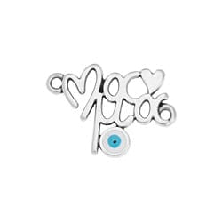 BeadsBalzar Beads & Crafts SILV.ANTIQUE (GQM8251-S) (GQM8251-X) Motif ''Μαμά'' with eye with 2 rings 21x15mm (2 PCS)
