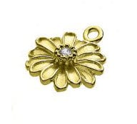 BeadsBalzar Beads & Crafts SILVER 925 3 MICRON GOLD PLATED (925-D89-3GP) (925-D89-X) SILVER 925 10MM DAISY PENDANTS WITH WHITE ZIRCONIUM 1 RING (1 PC)