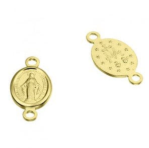 BeadsBalzar Beads & Crafts SILVER 925 3 MICRON GOLD PLATED (925-V95-3GP) (925-V95-X) SILVER 925 OVAL VIRGIN MARY MEDALS 8X6MM 2 RINGS (1 PC)