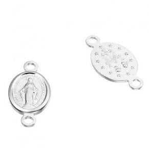BeadsBalzar Beads & Crafts SILVER 925 (925-V95-S) (925-V95-X) SILVER 925 OVAL VIRGIN MARY MEDALS 8X6MM 2 RINGS (1 PC)
