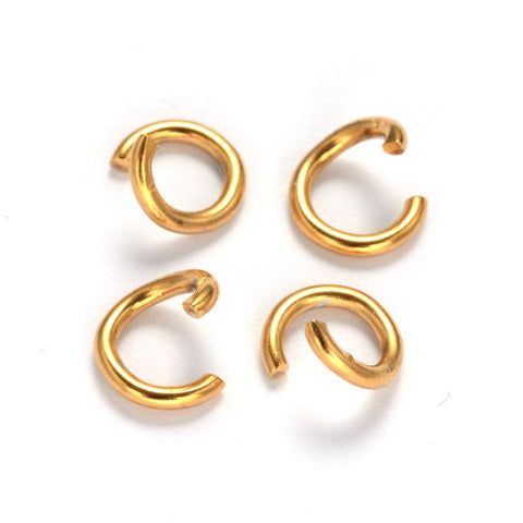 BeadsBalzar Beads & Crafts (SJ7857-X-100PC) Vacuum Plating 304 Stainless Steel Open Jump Rings, Golden (+- 100 PCS)