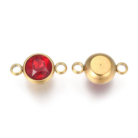 BeadsBalzar Beads & Crafts (SL5241-16) SIAM (SL5241-X) Glass Links, Stainless Steel  Flat Round, Golden, 17.5mm (1 PC)