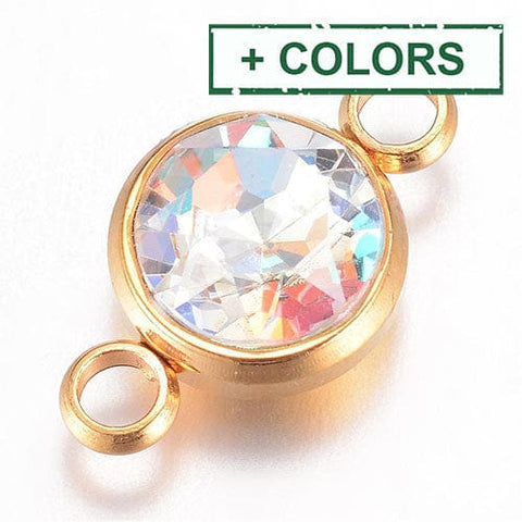 BeadsBalzar Beads & Crafts (SL5241-X) Glass Links, Stainless Steel  Flat Round, Golden, 17.5mm (1 PC)
