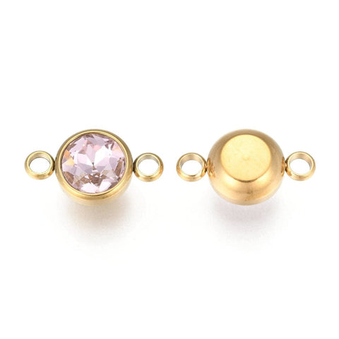 BeadsBalzar Beads & Crafts (SL5241-X) Glass Links, Stainless Steel  Flat Round, Golden, 17.5mm (1 PC)