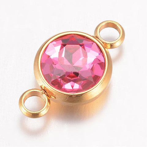 BeadsBalzar Beads & Crafts (SL5241C) ROSE (SL5241-X) Glass Links, Stainless Steel  Flat Round, Golden, 17.5mm (1 PC)