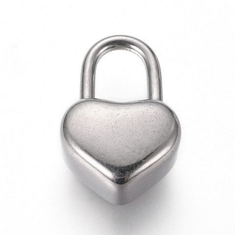 BeadsBalzar Beads & Crafts (SL6902A) 304 Stainless Steel Pendants, Heart Lock, 10.5 X 16MM (2 PCS)