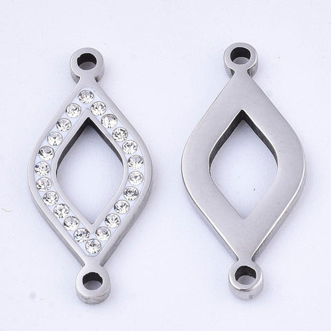 BeadsBalzar Beads & Crafts (SL6942B) 304 Stainless Steel Links/Connectors, with Rhinestone, Rhombus, Stainless Steel Color, Crystal 24X11MM (2 PCS)