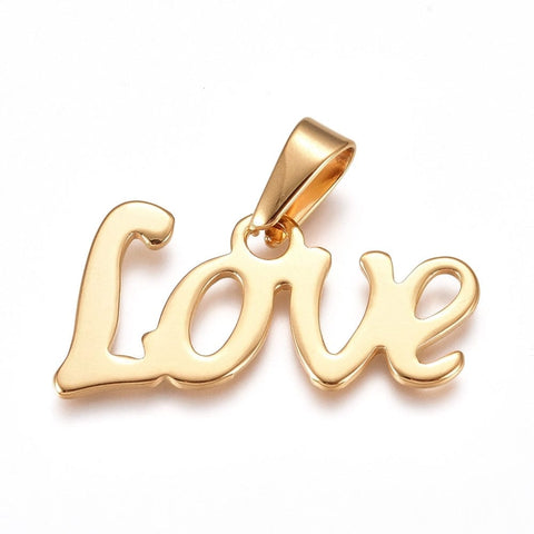 BeadsBalzar Beads & Crafts (SL7383-G) 304 Stainless Steel Pendants, Word Love, Golden 34.5mm (2 PCS)