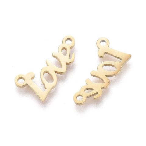 BeadsBalzar Beads & Crafts (SL7384-G) 316 Stainless Steel Charms, Laser Cut, Word Love, Golden 12mm  (2 PCS)