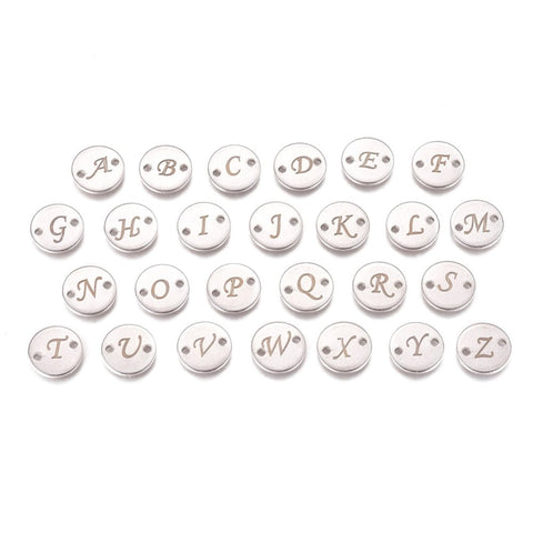 BeadsBalzar Beads & Crafts (SL7399-ALL) 304 Stainless Steel Links, Flat Round Letter, 10mm (1 PC)