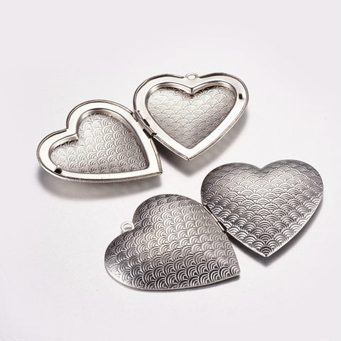 BeadsBalzar Beads & Crafts (SL8242-11P) 304 Stainless Steel Locket Pendants, Photo / Heart, 39mm wide (2 PCS)