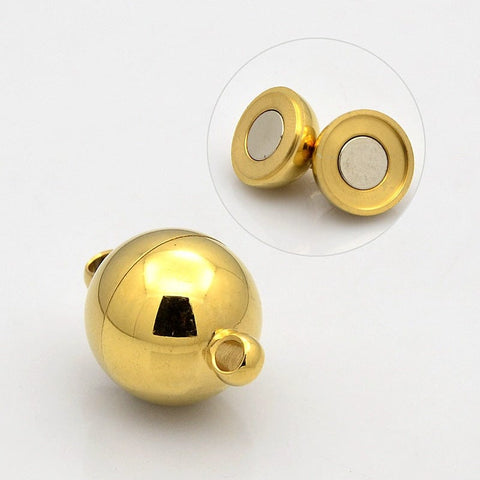 BeadsBalzar Beads & Crafts (SM7553G) 304 Stainless Steel Magnetic Clasps, Round, Golden 8x12mm  (1 PC)