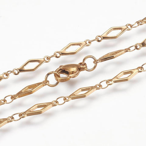 BeadsBalzar Beads & Crafts (SN6094A) 304 Stainless Steel Chain Necklaces, Rhombus, Golden 45cm) long