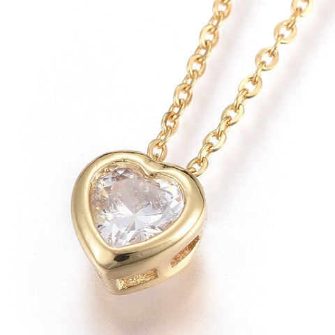BeadsBalzar Beads & Crafts (SN6749A) 304 Stainless Steel Pendant Necklaces, Heart, Clear, Golden (45cm) 50mm