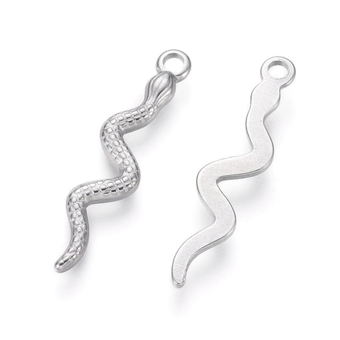 BeadsBalzar Beads & Crafts (SN6829A) 304 Stainless Steel Pendants, Snake, 28mm long (2 PCS)