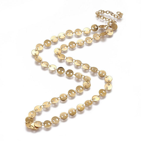 BeadsBalzar Beads & Crafts (SN6849A) 304 Stainless Steel Link Chain Necklaces, Flat Round, Golden (40cm) long