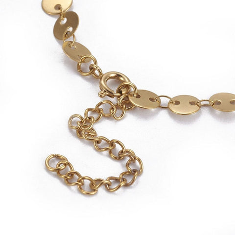 BeadsBalzar Beads & Crafts (SN6849A) 304 Stainless Steel Link Chain Necklaces, Flat Round, Golden (40cm) long