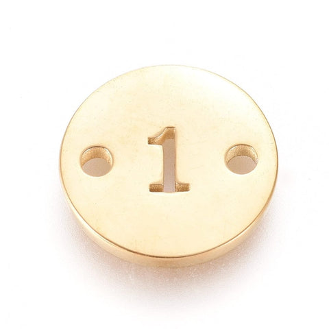 BeadsBalzar Beads & Crafts (SN7559-X) Numbers 304 Stainless Steel Links, Flat Round, Golden,10mm (1 PC)