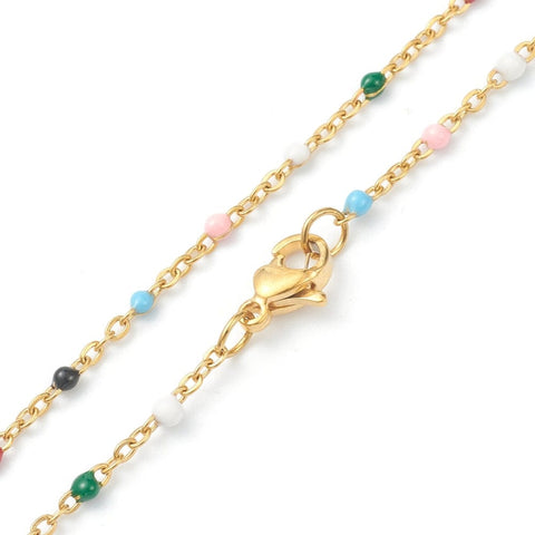 BeadsBalzar Beads & Crafts (SN8368-19G) 304 Stainless Steel Cable Chain Necklaces,  Colorful, Golden (45.6cm)
