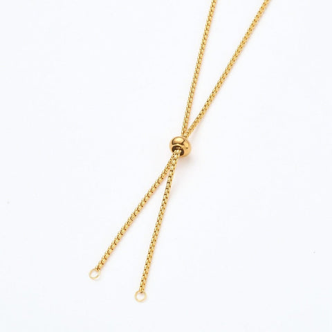 BeadsBalzar Beads & Crafts (SN8502-G) Ion Plating(IP) 304 Stainless Steel Box Chain Slider Necklace Golden (60cm) (1 PC)