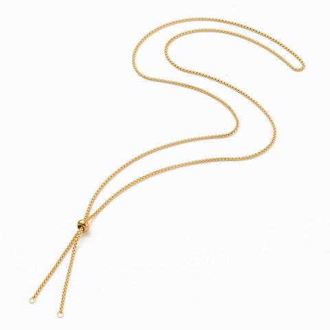 BeadsBalzar Beads & Crafts (SN8502-G) Ion Plating(IP) 304 Stainless Steel Box Chain Slider Necklace Golden (60cm) (1 PC)