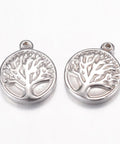 BeadsBalzar Beads & Crafts (SP5606) 304 Stainless Steel Charms, Flat Round with Tree, 15.5mm long (2 PCS)