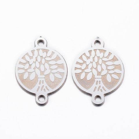 BeadsBalzar Beads & Crafts (SP5608) 304 Stainless Steel Links, Flat Round with Tree, 16mm long