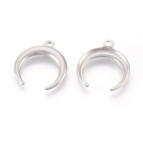 BeadsBalzar Beads & Crafts (SP5741) 304 Stainless Steel Pendants, Double Horn-Crescent Moon, 17.5mm