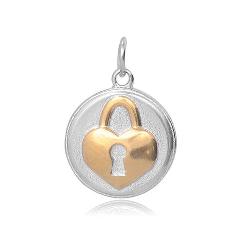 BeadsBalzar Beads & Crafts (SP5871) 316 Stainless Steel Pendants, Flat Round, with Heart Lock, 29mm long