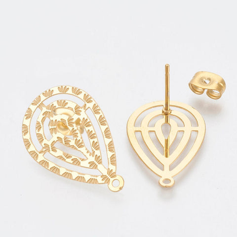 BeadsBalzar Beads & Crafts (SP6373A)  304 Stainless Steel Stud Earrings Golden 22.5mm (2 SETS)