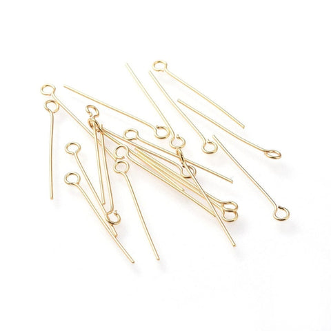 BeadsBalzar Beads & Crafts (SP6576A) 304 Stainless Steel Eye Pins, Golden 25mm long (+/-40PCS)