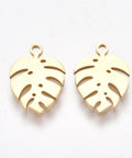 BeadsBalzar Beads & Crafts (SP6678A) 304 Stainless Steel Charms, Monstera Leaf, Golden Size: about 13mm long (2 PCS)