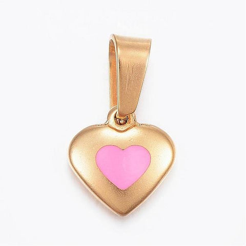 BeadsBalzar Beads & Crafts (SP7031A) 304 Stainless Steel, Heart, with Enamel, Golden 10mm (1 PC)