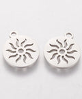 BeadsBalzar Beads & Crafts (SP7409A) 304 Stainless Steel Charms, Flat Round with Sun, 14mm (4 PCS)