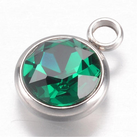 BeadsBalzar Beads & Crafts (SP7425-03) 304 Stainless Steel Glass Rhinestone , Green 10mmX14mm (2 PCS)