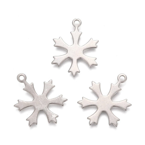 BeadsBalzar Beads & Crafts (SP7782-P) Christmas 304 Stainless Steel Pendants, Snowflake, 14.5x19.5mm (10 PCS)