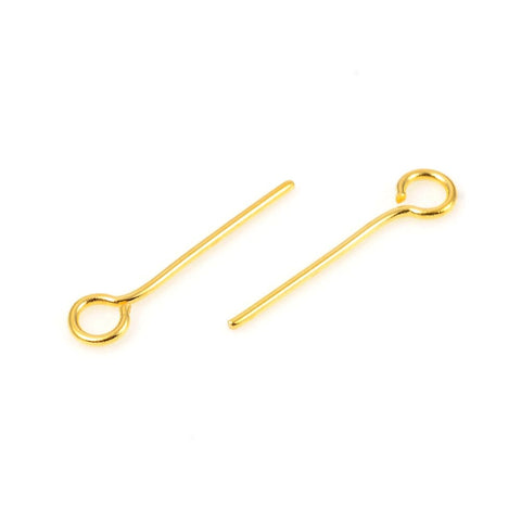 BeadsBalzar Beads & Crafts (SP7964-G) 304 Stainless Steel Eye Pins, Golden 15mm (40 PCS)