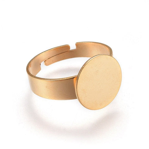 BeadsBalzar Beads & Crafts (SR6122A) Adjustable 304 Stainless Steel Finger Rings, Pad Ring Base Golden  17mm inner diameter, 3~5.5mm wide, (2PCS)